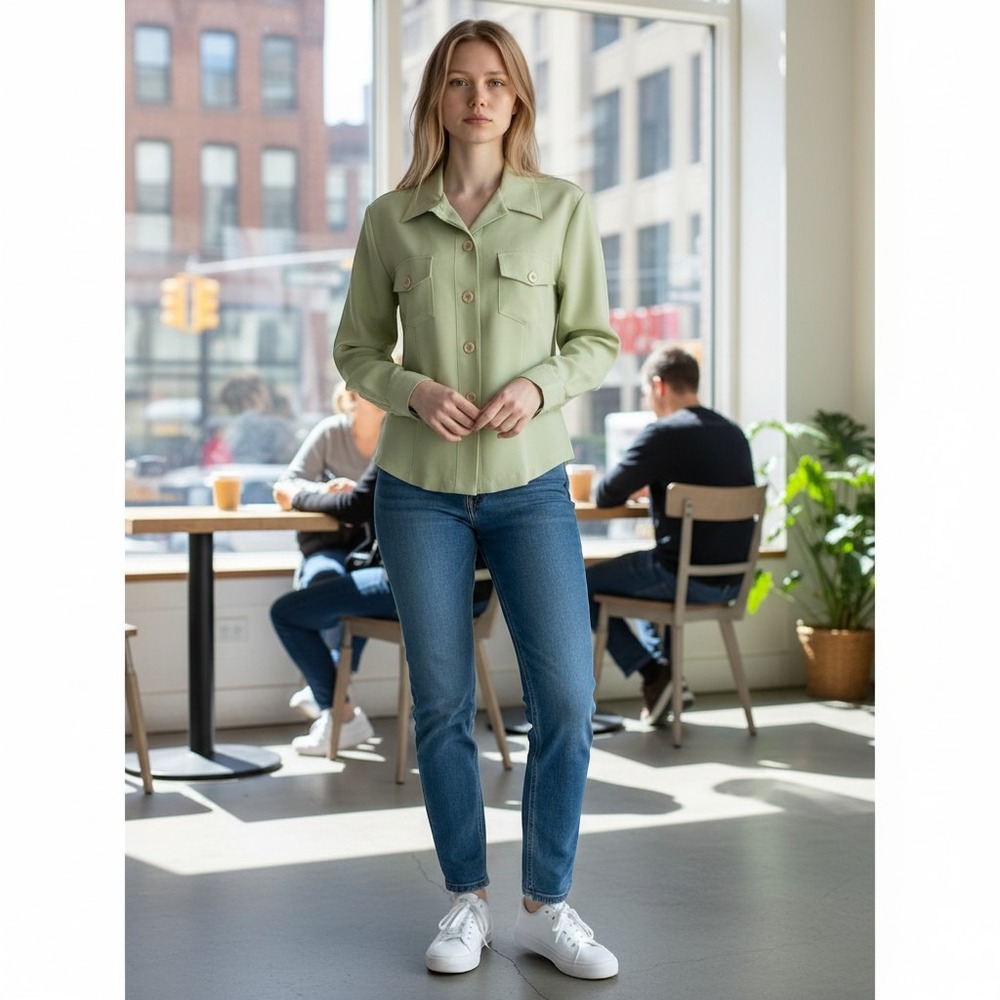 ILU From The Clothing Company Pistachio Green Button Up Safari Shirt Large
